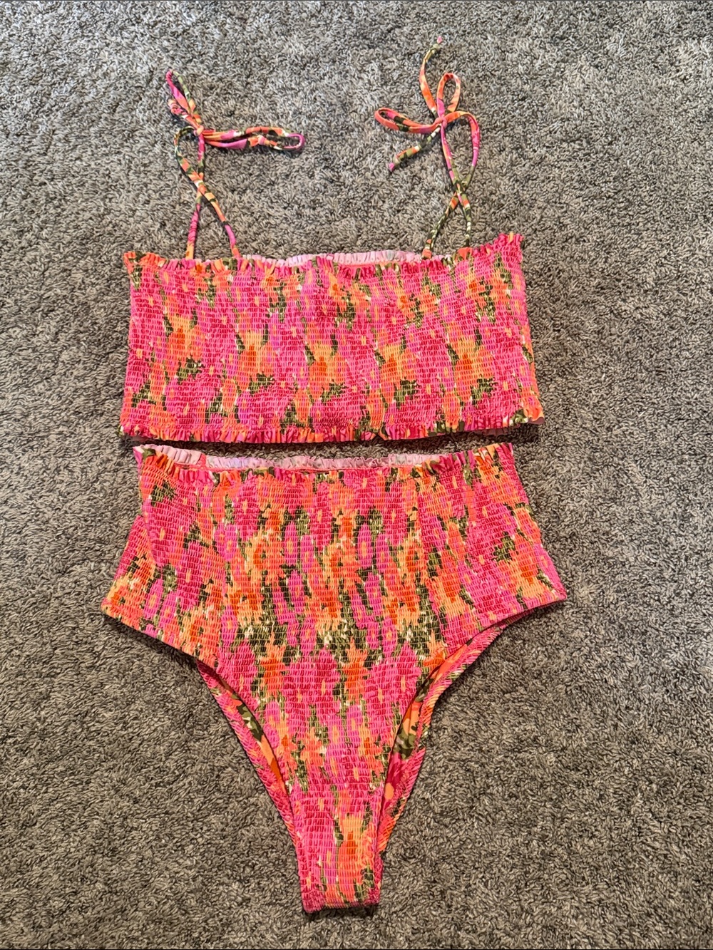 Show Me Your MuMu Pink Floral Smocked Bikini Set